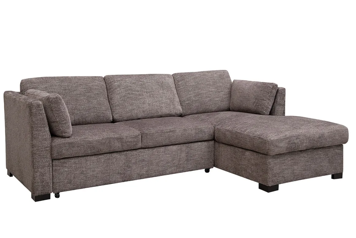 Vivian Full Pullout Sofa Chaise In Gray Fabric, Left Facing