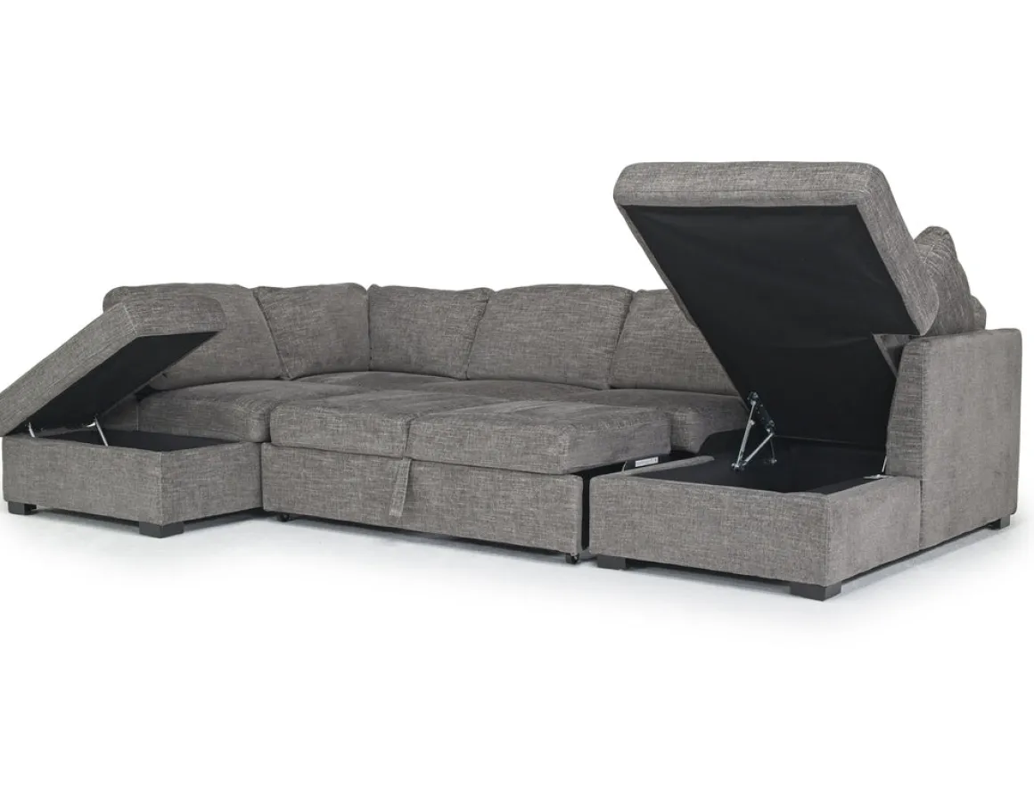 Vivian Full Pullout Tux Chaise Sectional W/ Storage In Gray, Left Facing
