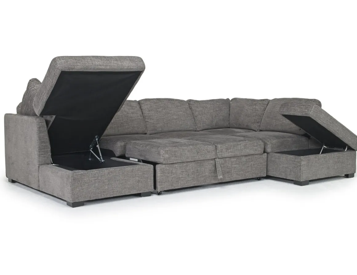 Vivian Full Pullout Tux Chaise Sectional W/ Storage In Gray, Left Facing