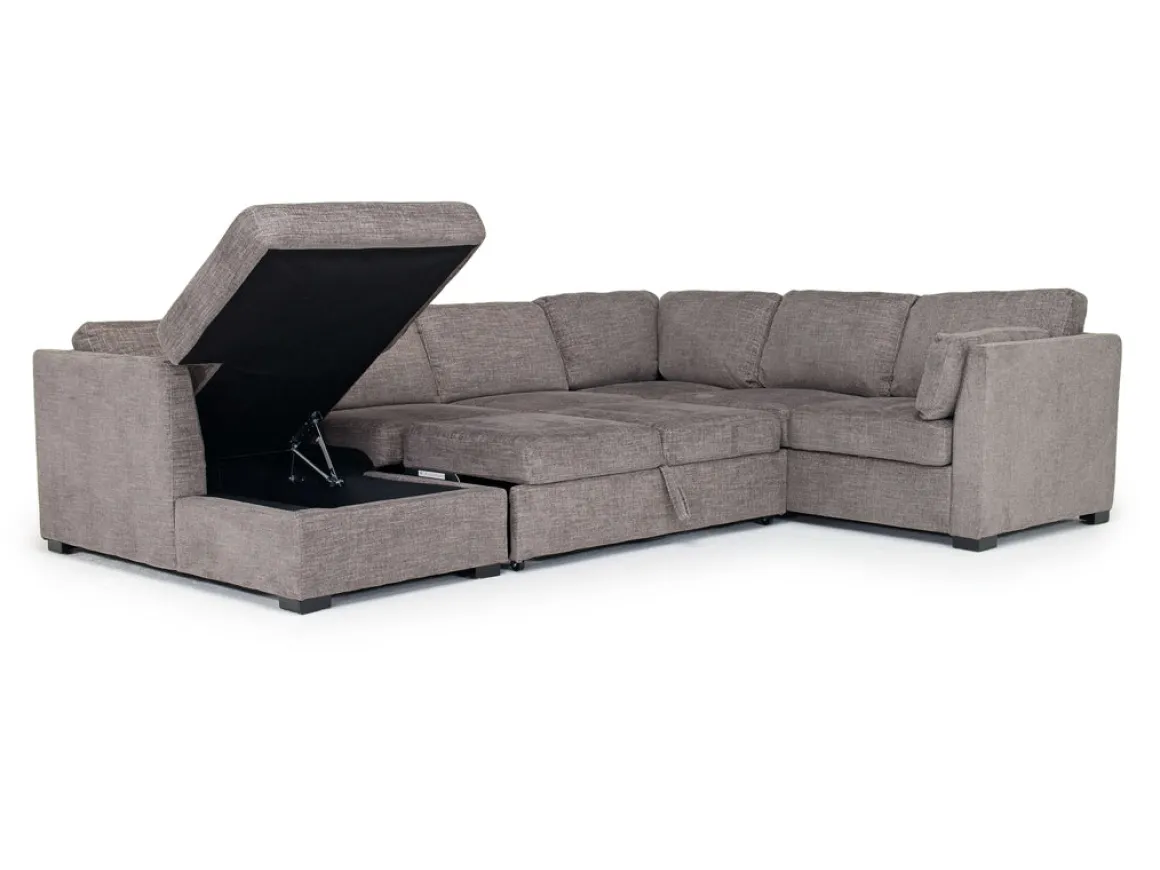 Vivian Full Pullout Tux Chaise Sectional W/ Storage In Gray, Left Facing