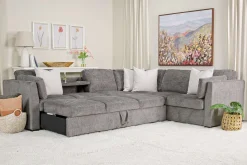 Vivian Full Tux Sleeper Sectional In Gray Fabric, Left Facing