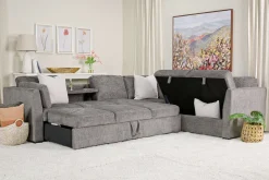 Vivian Full Tux Sleeper Sectional In Gray Fabric, Left Facing