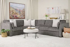 Vivian Queen Tux Sleeper Sectional W/ Drop Down Table In Handwoven Pewter, Right Facing