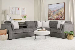 Vivian Queen Tux Sleeper Sectional W/ Drop Down Table In Handwoven Pewter, Right Facing