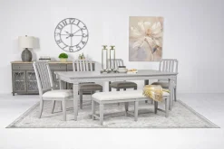 Willowbrook Dining Table, 4 Chairs & Bench In Pebble, Slat