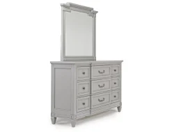 Willowbrook Panel Bed, Dresser, Mirror & Nightstand In Pebble, Queen
