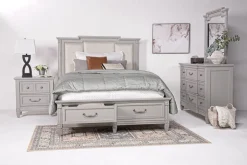 Willowbrook Upholstered Panel Bed, Dresser, Mirror & Nightstand In Pebble, Queen