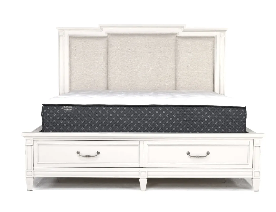 Willowbrook Upholstered Panel Bed, Dresser, Mirror & Nightstand In Pebble, Queen