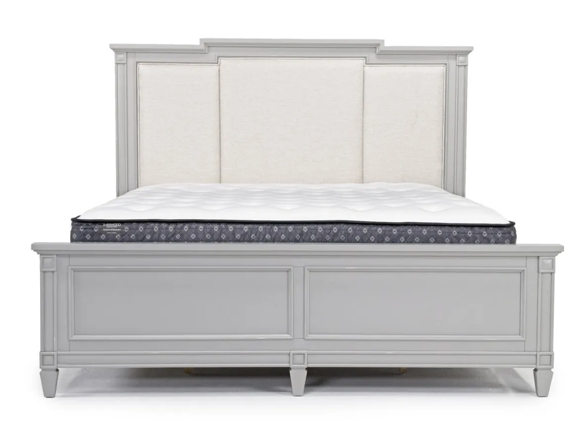 Willowbrook Upholstered Panel Bed, Dresser, Mirror & Nightstand In Pebble, Queen