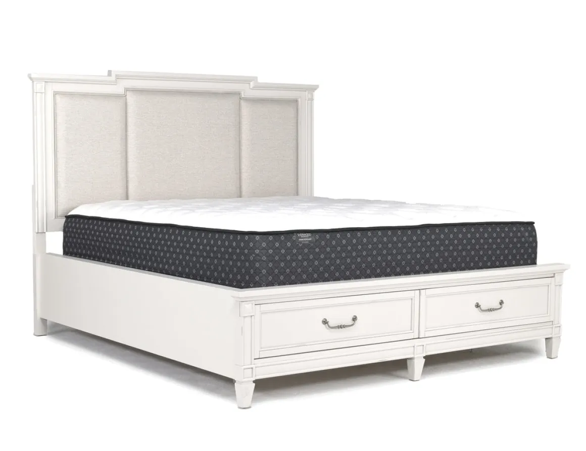 Willowbrook Upholstered Panel Bed, Dresser, Mirror & Nightstand In Pebble, Queen