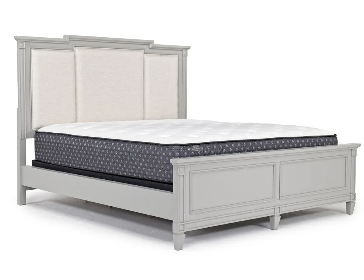 Willowbrook Upholstered Panel Bed, Dresser, Mirror & Nightstand In Pebble, Queen