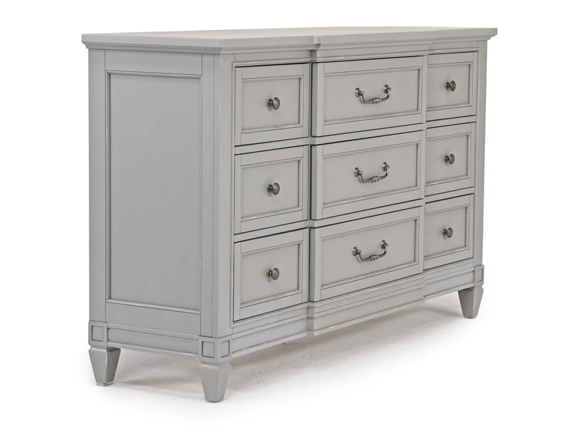Willowbrook Upholstered Panel Bed, Dresser, Mirror & Nightstand In Pebble, Queen