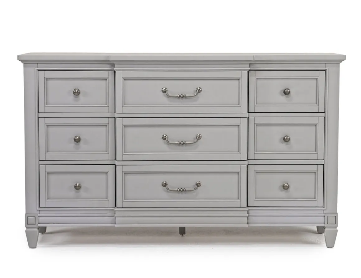 Willowbrook Upholstered Panel Bed, Dresser, Mirror & Nightstand In Pebble, Queen