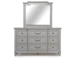 Willowbrook Upholstered Panel Bed, Dresser, Mirror & Nightstand In Pebble, Queen