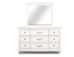Willowbrook Upholstered Panel Bed, Dresser, Mirror & Nightstand In Pebble, Queen