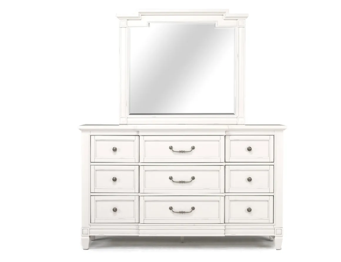 Willowbrook Upholstered Panel Bed, Dresser, Mirror & Nightstand In Pebble, Queen