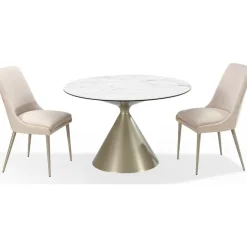 Winston Round Dining Table & 2 Stools In White/Cream