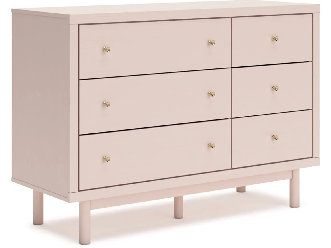 Wistenpine Panel Bed W/ Storage, Dresser, Mirror & Nightstand In Blush, Twin