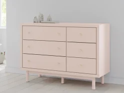 Wistenpine Panel Bed W/ Storage, Dresser, Mirror & Nightstand In Blush, Twin