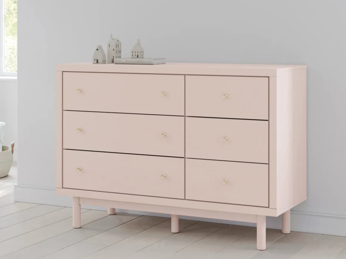 Wistenpine Panel Bed W/ Storage, Dresser, Mirror & Nightstand In Blush, Twin