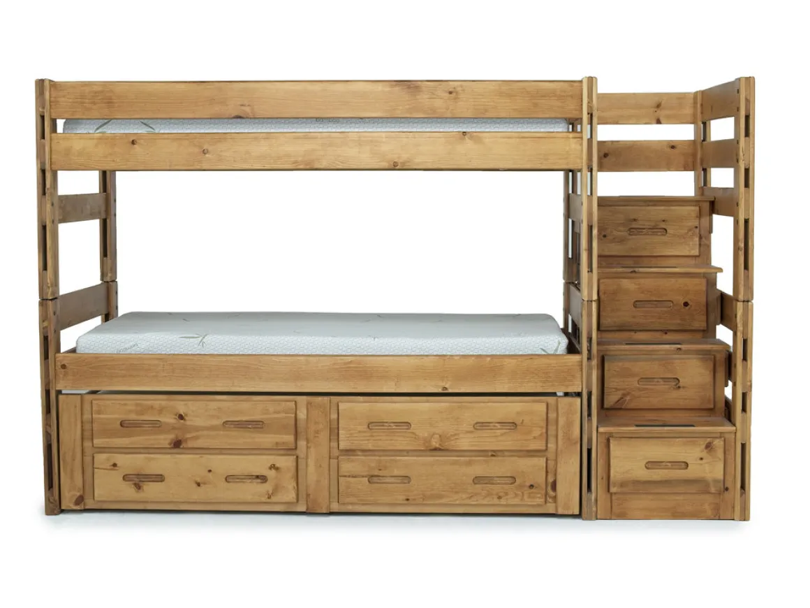 Young Pioneer Bunk Bed W/ Storage Steps & 4 Storage Drawers In Dark Gray, Twin/Twin