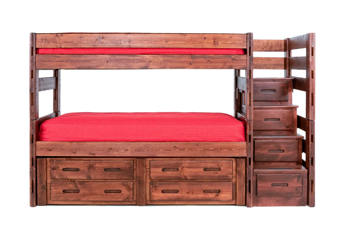 Young Pioneer Bunk Bed W/ Storage Steps & 4 Storage Drawers In Dark Gray, Twin/Twin